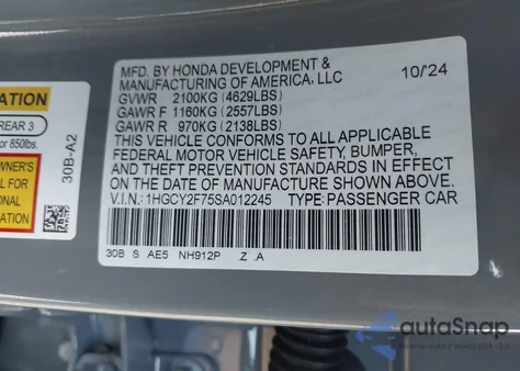 2025 Honda Accord Hybrid Sport-L z USA, uszkodzony, nr VIN 1HGCY2F75SA012245